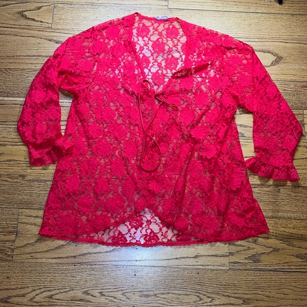 Intimate Attitudes Red Lace Vintage Glam Lingerie Cover Up J